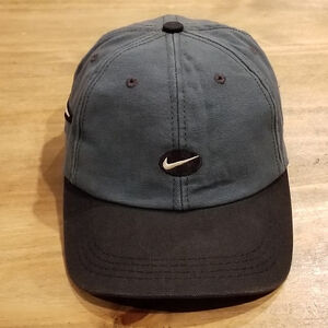 Vintage Nike Hat Cap Strap Back Green Black Big Swoosh Side Hit Made USA 90s